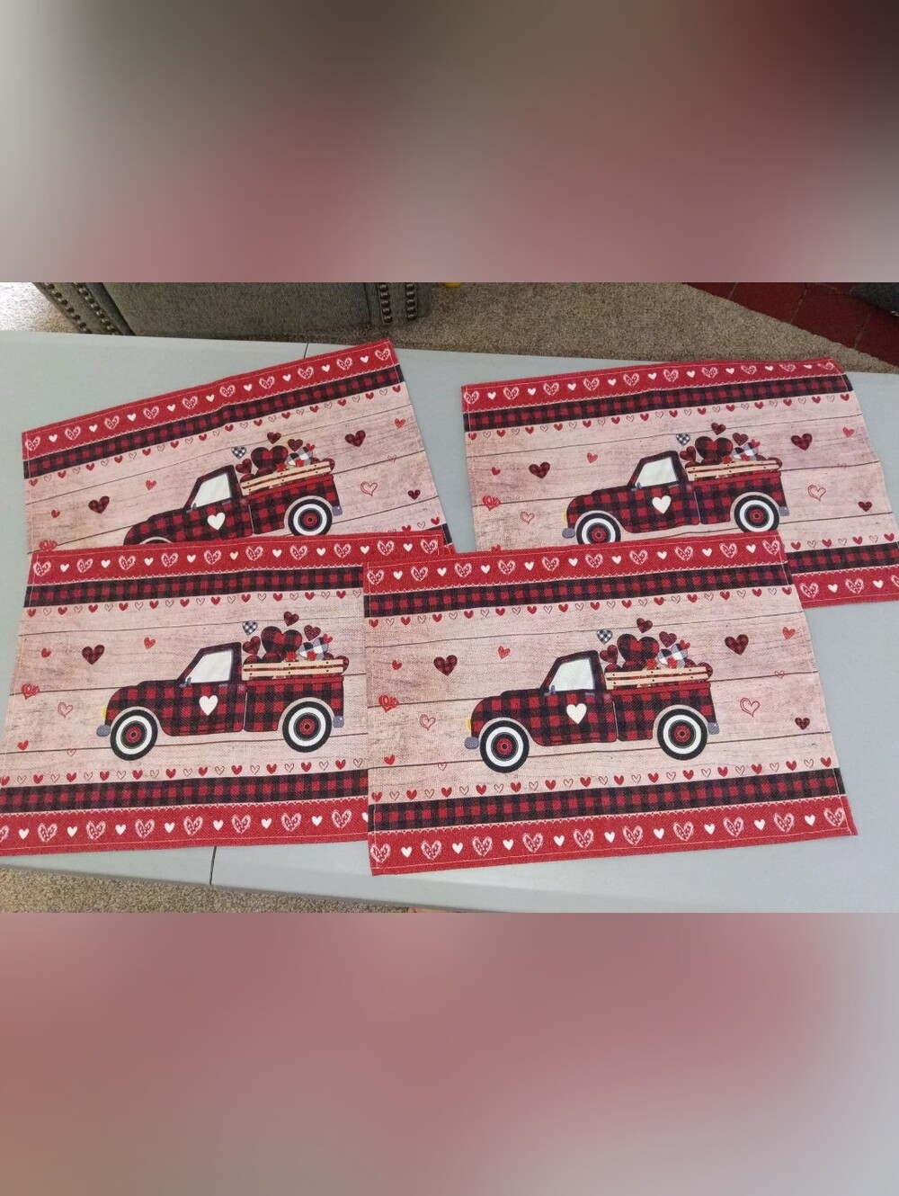 Valentine's Day Trucl Hearts 4pc Kitchen Table Placemats